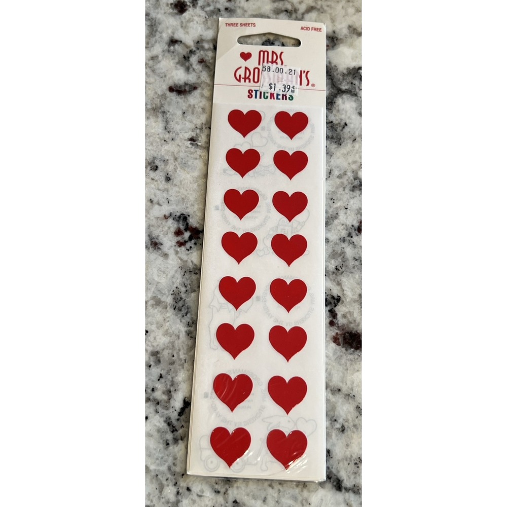 Mrs. Grossman's Stickers Red HEARTS Retired Creative Memories 1999 3 Sheets USA